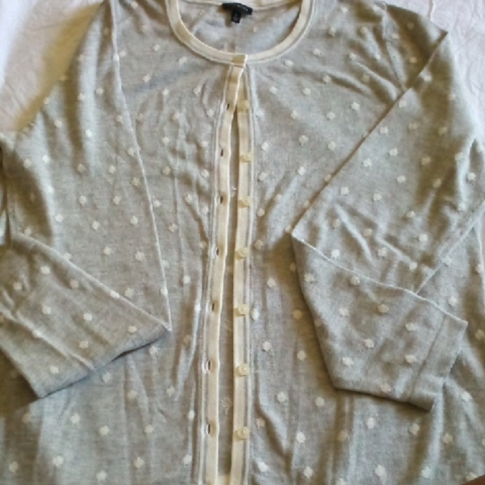Talbots Gray and White Cardigan Sweater